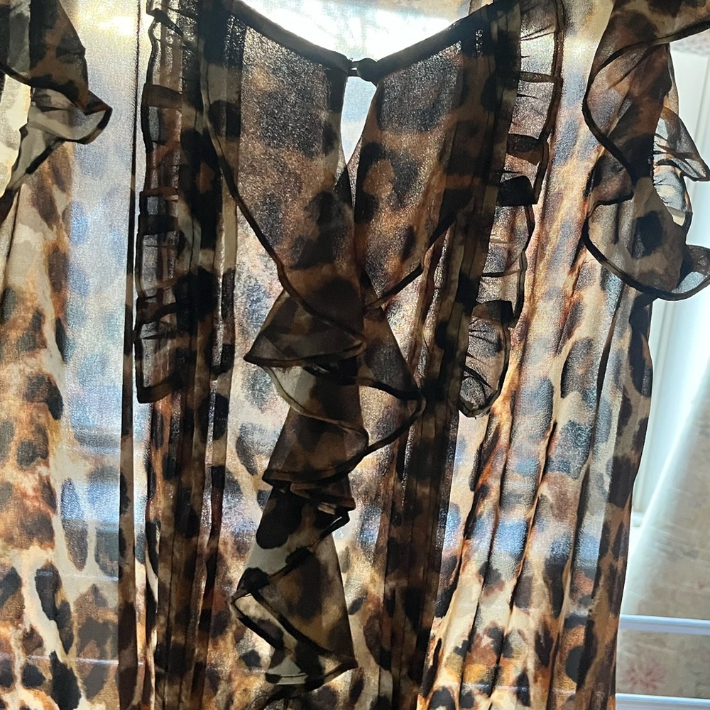 Express Leopard Print Ruffle Top Sheer Size XS - Picture 4 of 12